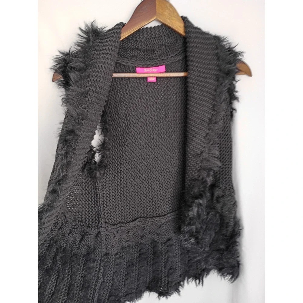 Lilly Pulitzer Boho Faux Fur Trim Cable Knit Vest Cotton Blend Fits‎ S $168